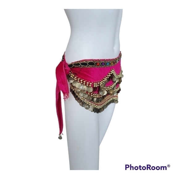 Bellylady set of 2 Belly dance skirt gold coin hip scarf with rhinestones - Picture 5 of 16